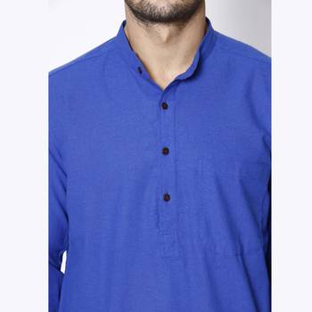 Blue woven pure cotton kurta-pajama 5