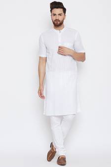 White woven pure cotton kurta-pajama