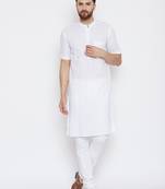 White woven pure cotton kurta-pajama
