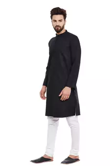 Black woven pure cotton kurta-pajama