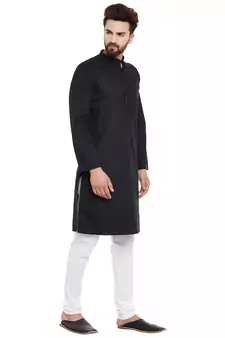 Black woven pure cotton kurta-pajama