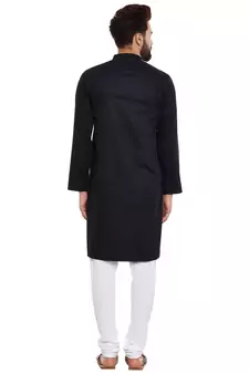 Black woven pure cotton kurta-pajama