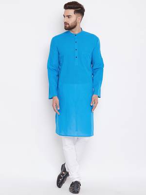 Blue woven pure cotton kurta-pajama 1