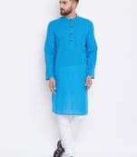 Blue woven pure cotton kurta-pajama