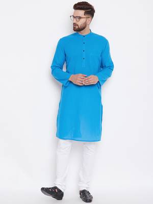 Blue woven pure cotton kurta-pajama 2