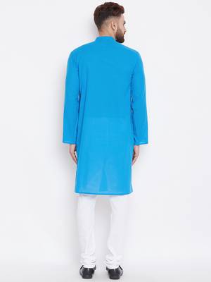 Blue woven pure cotton kurta-pajama 3
