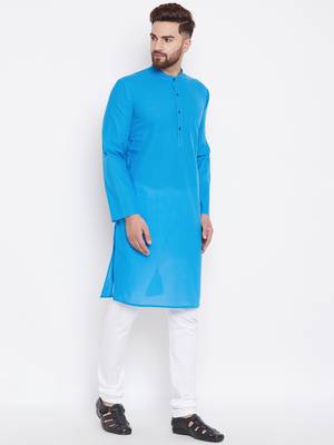 Blue woven pure cotton kurta-pajama 4