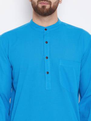 Blue woven pure cotton kurta-pajama 5