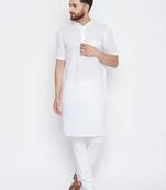 White woven pure cotton kurta-pajama