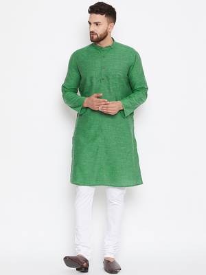 Green woven pure cotton kurta-pajama 1