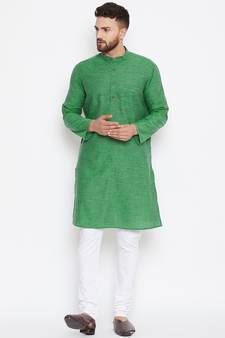 Green woven pure cotton kurta-pajama