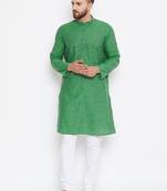 Green woven pure cotton kurta-pajama