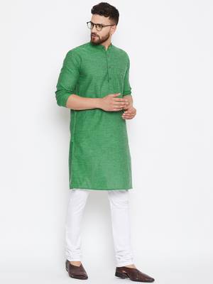 Green woven pure cotton kurta-pajama 2