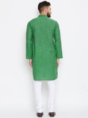 Green woven pure cotton kurta-pajama 4