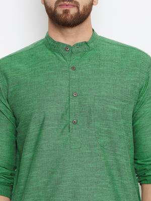Green woven pure cotton kurta-pajama 5