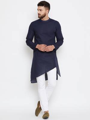 Blue woven pure cotton men-kurtas 1