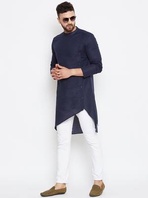 Blue woven pure cotton men-kurtas 2