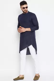 Blue woven pure cotton men-kurtas
