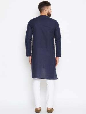 Blue woven pure cotton men-kurtas 4