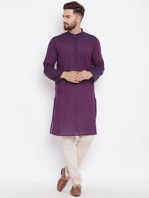Purple woven pure cotton kurta-pajama 1