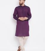 Purple woven pure cotton kurta-pajama