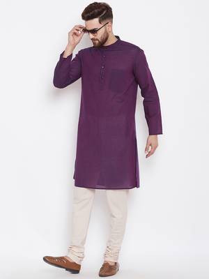 Purple woven pure cotton kurta-pajama 2
