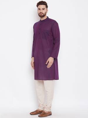 Purple woven pure cotton kurta-pajama 3