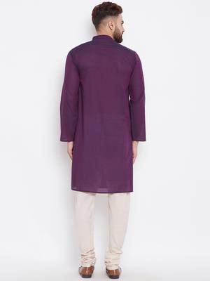 Purple woven pure cotton kurta-pajama 4