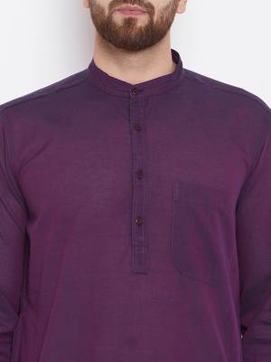Purple woven pure cotton kurta-pajama 5