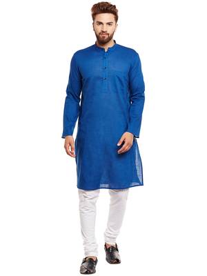 Blue woven pure cotton kurta-pajama 1