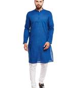 Blue woven pure cotton kurta-pajama