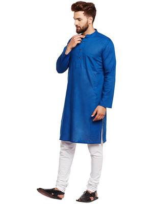 Blue woven pure cotton kurta-pajama 2