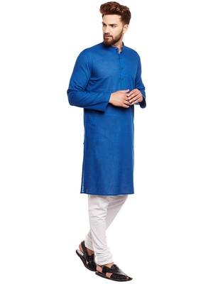 Blue woven pure cotton kurta-pajama 3