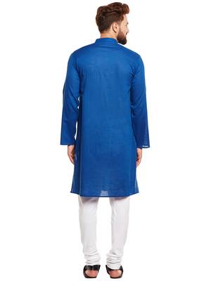 Blue woven pure cotton kurta-pajama 4