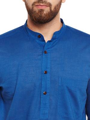 Blue woven pure cotton kurta-pajama 5