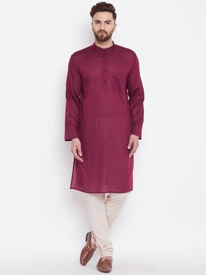 Maroon woven pure cotton kurta-pajama 1