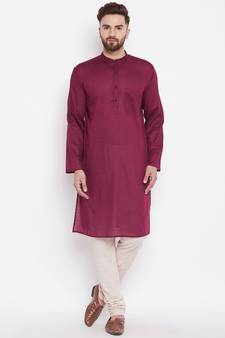 Maroon woven pure cotton kurta-pajama