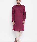 Maroon woven pure cotton kurta-pajama