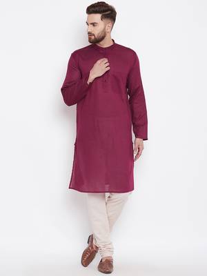 Maroon woven pure cotton kurta-pajama 2