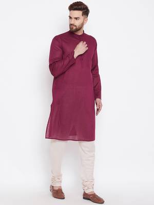 Maroon woven pure cotton kurta-pajama 3