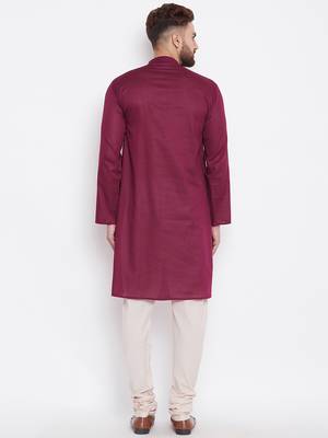 Maroon woven pure cotton kurta-pajama 4