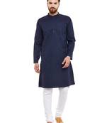 Blue woven pure cotton kurta-pajama