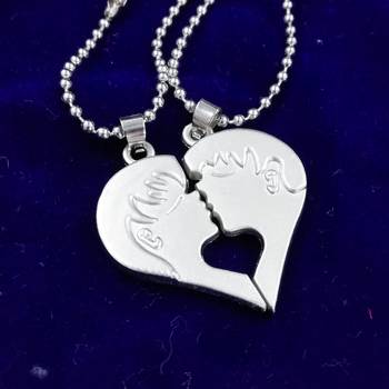 Couple Special Silver Plated Dual Heart Pendant Chain For Girls & Boys Stainless Steel Pendant 2