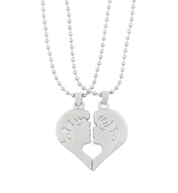 Couple Special Silver Plated Dual Heart Pendant Chain For Girls & Boys Stainless Steel Pendant 3