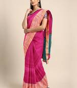Pink woven cotton silk saree with blouse