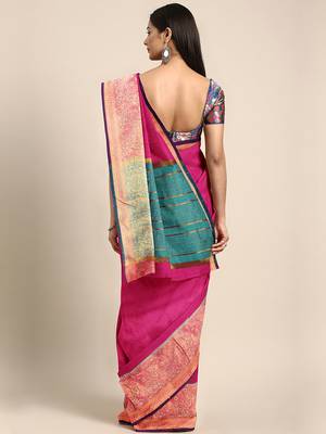 Pink woven cotton silk saree with blouse 2