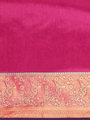 Pink woven cotton silk saree with blouse 3