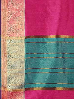 Pink woven cotton silk saree with blouse 4