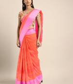 Peach printed art silk saree with blouse