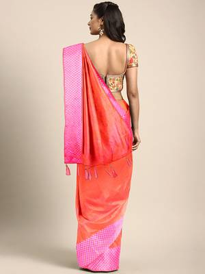 Peach printed art silk saree with blouse 2